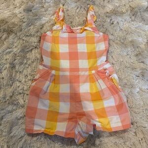 100% Cotton Janie and Jack Checkered Spring Summer Romper Ruffles Orange Yellow